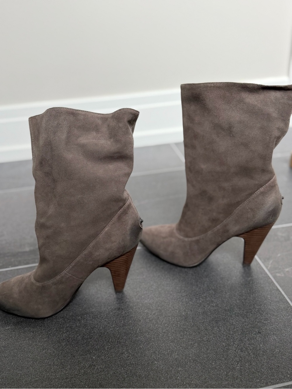 Ash Gray Suede Slouch Ankle Booties - Picture 5 of 8